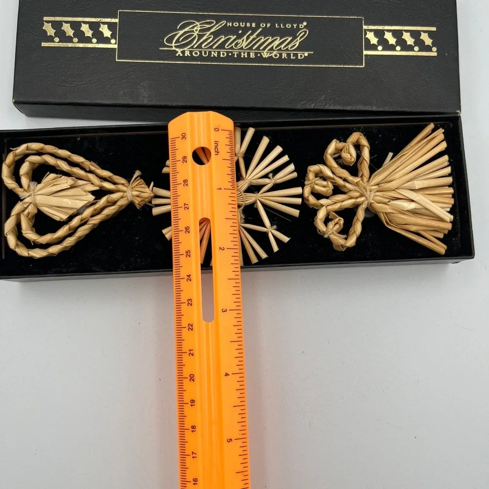 House of Lloyd Christmas Around‎ the World Straw Ornaments Set 3 Bow Star Heart